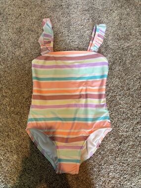 Pastel Rainbow Striped One-Piece Swimsuit girls size 8